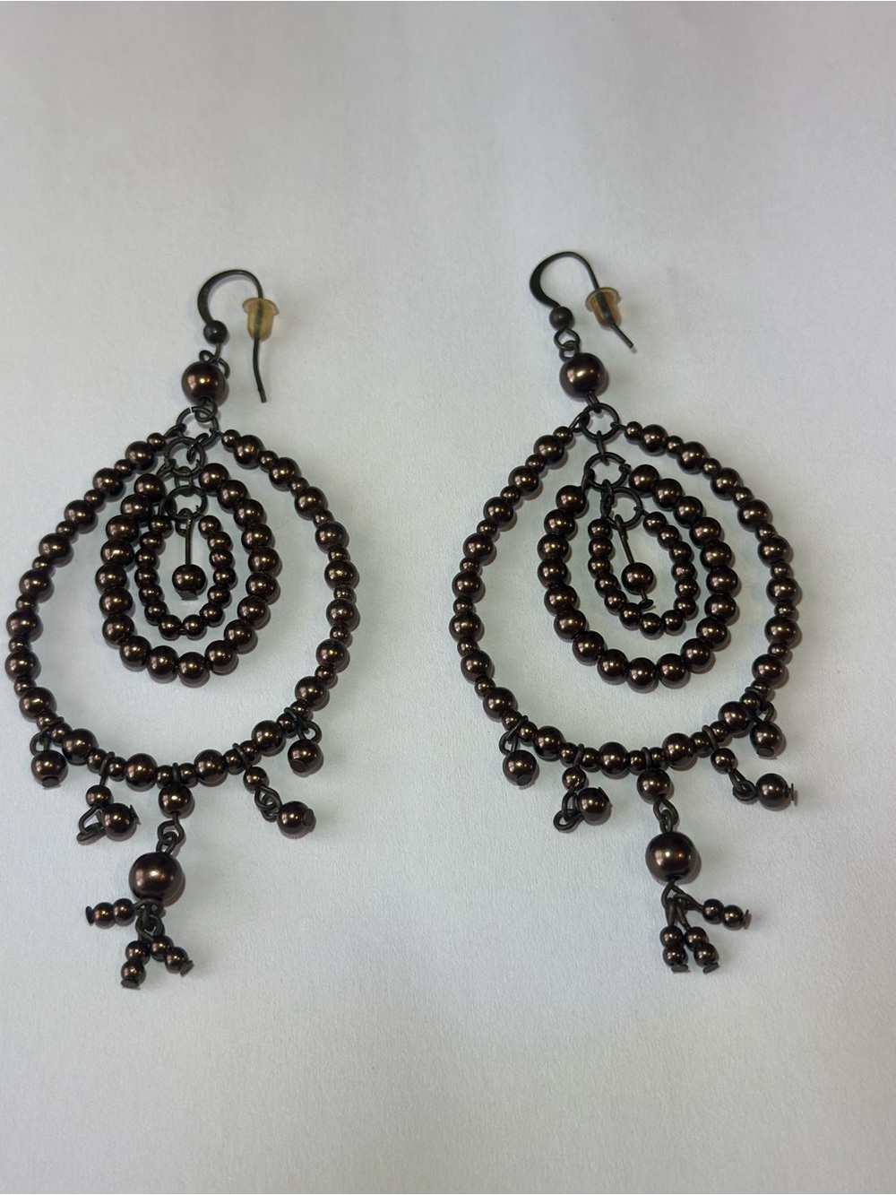 Dark Bronze Beaded Teardrop Hoop Earrings - Women Jewelry